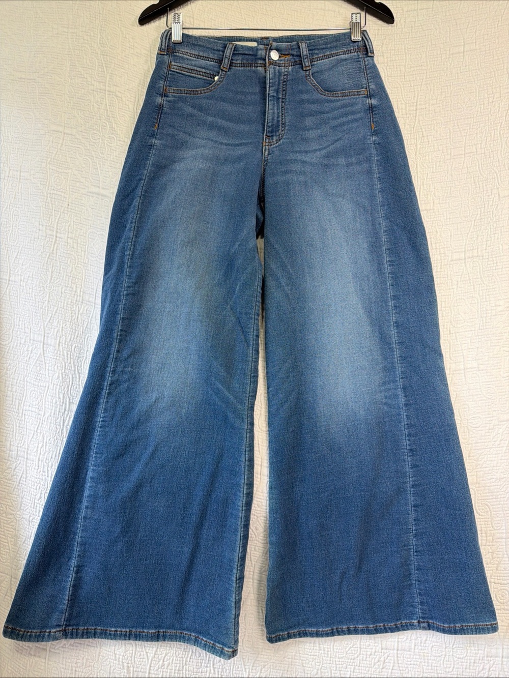 Pilcro Anthropologie Super Wide Leg Jean Women Size 26 Stretch Denim Terry Lined
